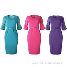 Women Office Dress with Puff Sleeve with Belt